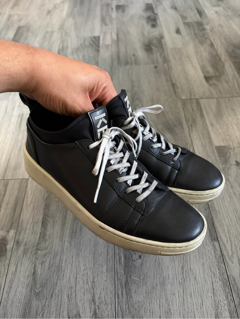 Kenzo Black Leather Sneakers with Cream Sole